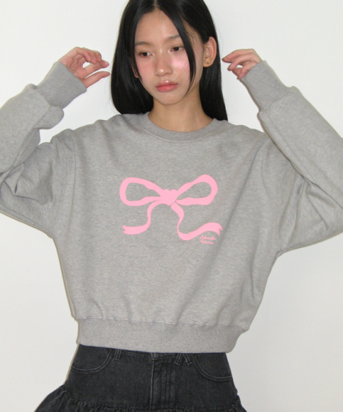 RONRON(ロンロン)の「EMBO HEART RIBBON CROP SWEATSHIRTS GREY(スウェット・レディース・その他・FREE)」の5枚目の写真