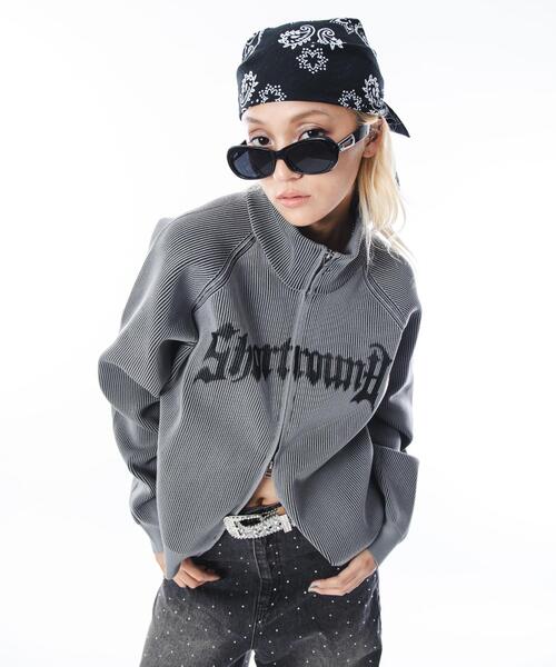SHORT ROUND(ショートラウンド)の「SHORT ROUND/ショートグラフィックニットブルゾン(ニット/セーター・メンズ・ブラック/グレー・MEDIUM/LARGE)」の1枚目の写真