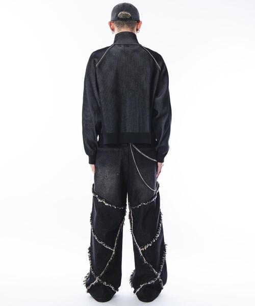 SHORT ROUND(ショートラウンド)の「SHORT ROUND/ショートグラフィックニットブルゾン(ニット/セーター・メンズ・ブラック/グレー・MEDIUM/LARGE)」の9枚目の写真