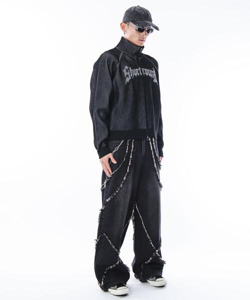 SHORT ROUND(ショートラウンド)の「SHORT ROUND/ショートグラフィックニットブルゾン(ニット/セーター・メンズ・ブラック/グレー・MEDIUM/LARGE)」の10枚目の写真