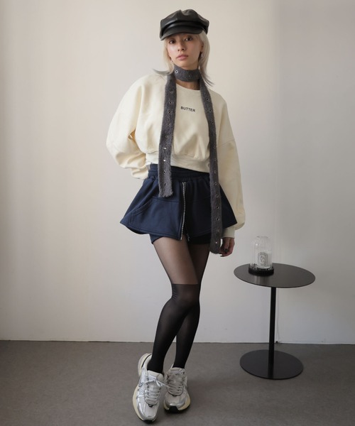 Ulysses(ユリシス)の「レイヤードスカート付きスウェットショートパンツ/スカパン(その他パンツ・レディース・グレー/ネイビー・F)」の4枚目の写真