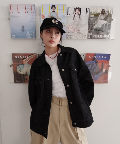 callautia（カラウティア）の「オーバーサイズデニムジャケット（デニムジャケット・レディース・ライトブルー/ブラック・SMALL/MEDIUM/LARGE）」の18枚目の写真