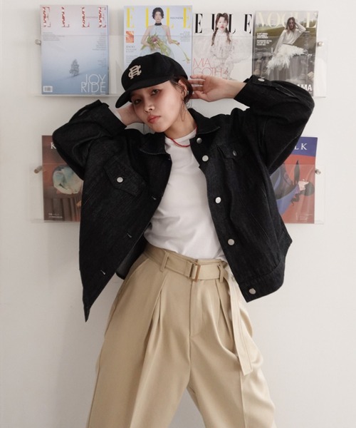 callautia（カラウティア）の「オーバーサイズデニムジャケット（デニムジャケット・レディース・ライトブルー/ブラック・SMALL/MEDIUM/LARGE）」の12枚目の写真