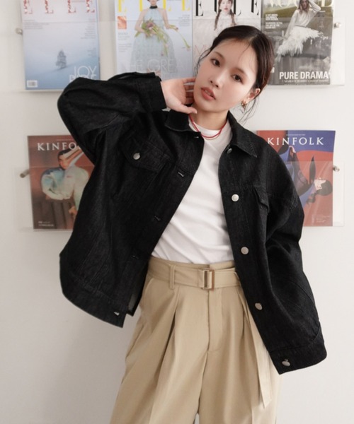 callautia（カラウティア）の「オーバーサイズデニムジャケット（デニムジャケット・レディース・ライトブルー/ブラック・SMALL/MEDIUM/LARGE）」の13枚目の写真