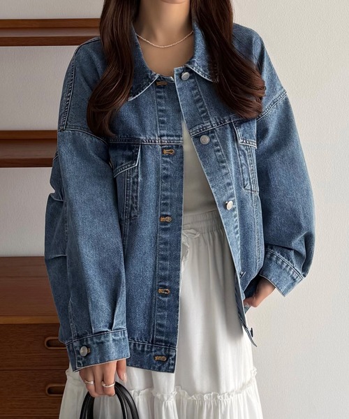 callautia（カラウティア）の「オーバーサイズデニムジャケット（デニムジャケット・レディース・ライトブルー/ブラック・SMALL/MEDIUM/LARGE）」の14枚目の写真