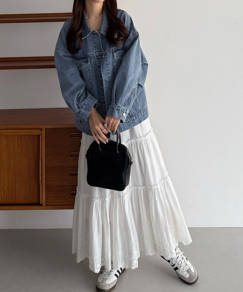 callautia（カラウティア）の「オーバーサイズデニムジャケット（デニムジャケット・レディース・ライトブルー/ブラック・SMALL/MEDIUM/LARGE）」の8枚目の写真