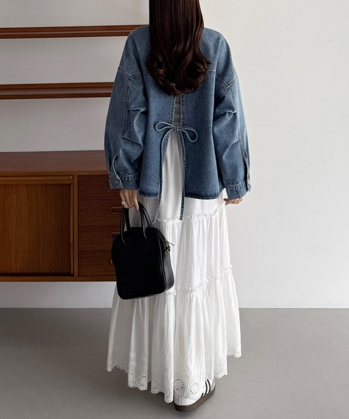 callautia（カラウティア）の「オーバーサイズデニムジャケット（デニムジャケット・レディース・ライトブルー/ブラック・SMALL/MEDIUM/LARGE）」の9枚目の写真