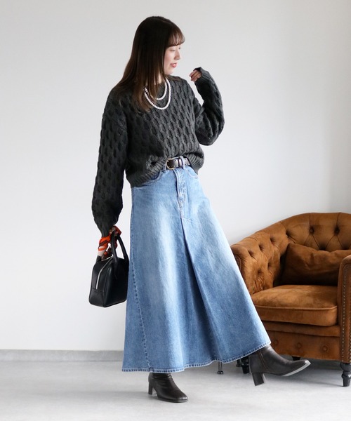 cepo(セポ)の「フロントタック ロングフレアーデニムスカート(デニムスカート・レディース・ワンウォッシュ/ブルー系3・S/M)」の2枚目の写真