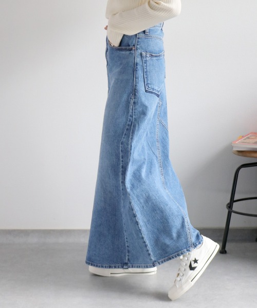 cepo(セポ)の「フロントタック ロングフレアーデニムスカート(デニムスカート・レディース・ワンウォッシュ/ブルー系3・S/M)」の7枚目の写真