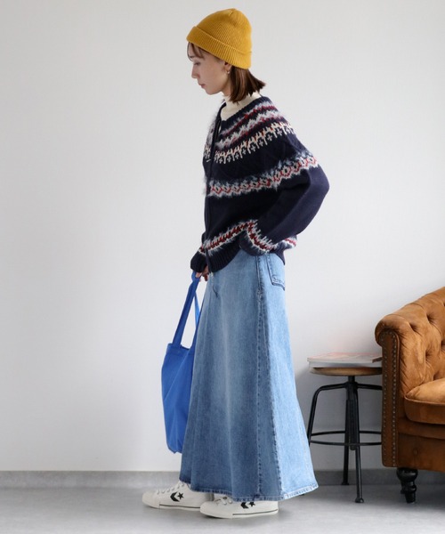 cepo(セポ)の「フロントタック ロングフレアーデニムスカート(デニムスカート・レディース・ワンウォッシュ/ブルー系3・S/M)」の4枚目の写真