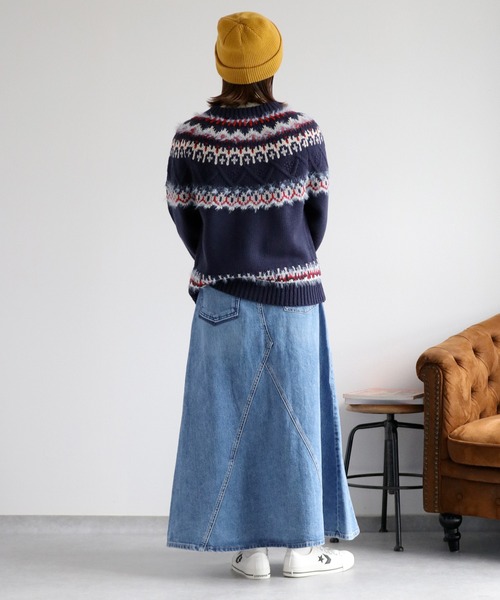 cepo(セポ)の「フロントタック ロングフレアーデニムスカート(デニムスカート・レディース・ワンウォッシュ/ブルー系3・S/M)」の5枚目の写真