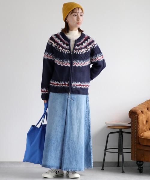 cepo(セポ)の「フロントタック ロングフレアーデニムスカート(デニムスカート・レディース・ワンウォッシュ/ブルー系3・S/M)」の3枚目の写真