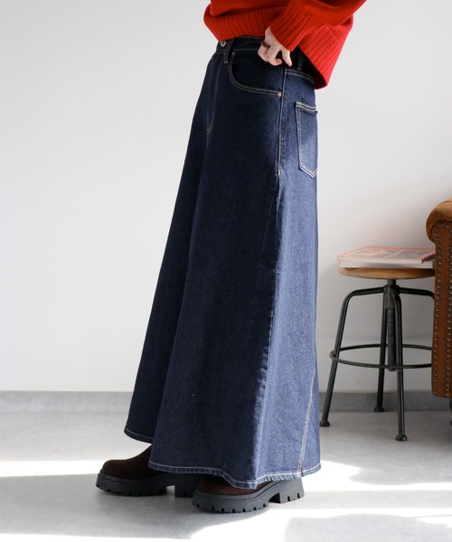 cepo(セポ)の「フロントタック ロングフレアーデニムスカート(デニムスカート・レディース・ワンウォッシュ/ブルー系3・S/M)」の15枚目の写真