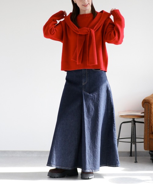 cepo(セポ)の「フロントタック ロングフレアーデニムスカート(デニムスカート・レディース・ワンウォッシュ/ブルー系3・S/M)」の14枚目の写真