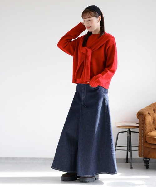 cepo(セポ)の「フロントタック ロングフレアーデニムスカート(デニムスカート・レディース・ワンウォッシュ/ブルー系3・S/M)」の11枚目の写真