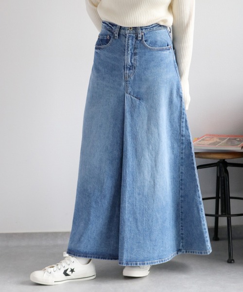 cepo(セポ)の「フロントタック ロングフレアーデニムスカート(デニムスカート・レディース・ワンウォッシュ/ブルー系3・S/M)」の6枚目の写真