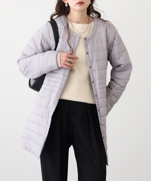 EGLANTINE(エグランティーヌ)の「EGLANTINE リバーシブル軽量ダウンジャケット(ダウンジャケット/コート・レディース・ブラック/グレー/カーキ/サックスブルー/オフホワイト・38)」の4枚目の写真