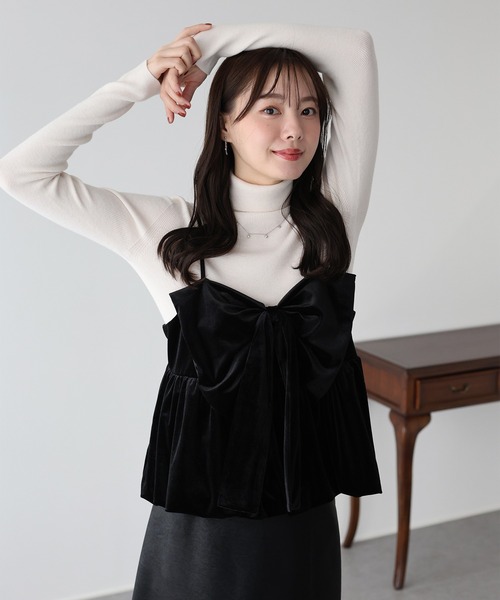 BLUEEAST（ブルーイースト）の「オンブレチェックリボンバルーンビスチェ（キャミソール・レディース・ブラック/ブラウン・MEDIUM）」の2枚目の写真