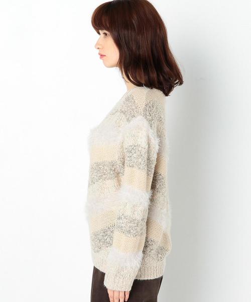 Another Edition（アナザーエディション）の「異素材ミックス配色Vネックプルオーバー/AEFC　イソザイMIXハイショク VPO（ニット/セーター・レディース・ライトグレー/ベージュ・FREE）」の5枚目の写真