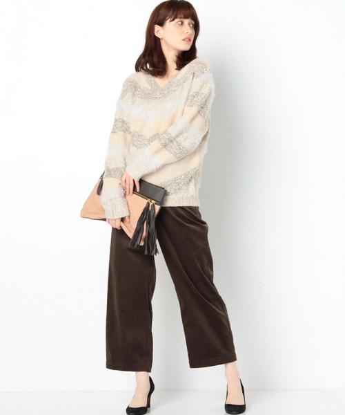 Another Edition（アナザーエディション）の「異素材ミックス配色Vネックプルオーバー/AEFC　イソザイMIXハイショク VPO（ニット/セーター・レディース・ライトグレー/ベージュ・FREE）」の6枚目の写真