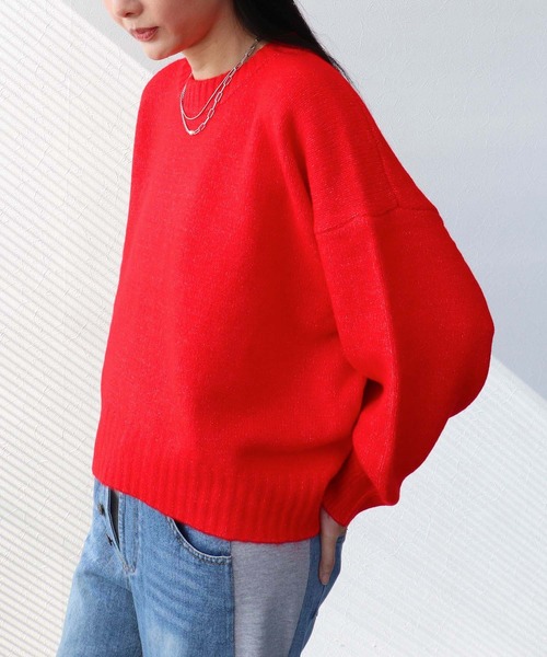 Three Four Time（ｽﾘｰﾌｫｰﾀｲﾑ）の「クルーネックショートプルオーバー（ニット/セーター・レディース・チャコールグレー/ターコイズブルー/レッド・FREE）」の3枚目の写真