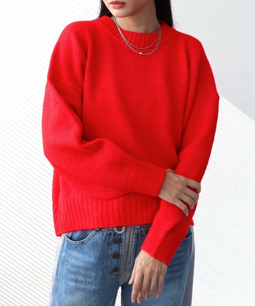 Three Four Time（ｽﾘｰﾌｫｰﾀｲﾑ）の「クルーネックショートプルオーバー（ニット/セーター・レディース・チャコールグレー/ターコイズブルー/レッド・FREE）」の13枚目の写真