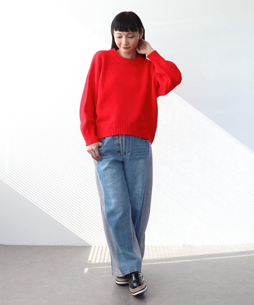 Three Four Time（ｽﾘｰﾌｫｰﾀｲﾑ）の「クルーネックショートプルオーバー（ニット/セーター・レディース・チャコールグレー/ターコイズブルー/レッド・FREE）」の16枚目の写真