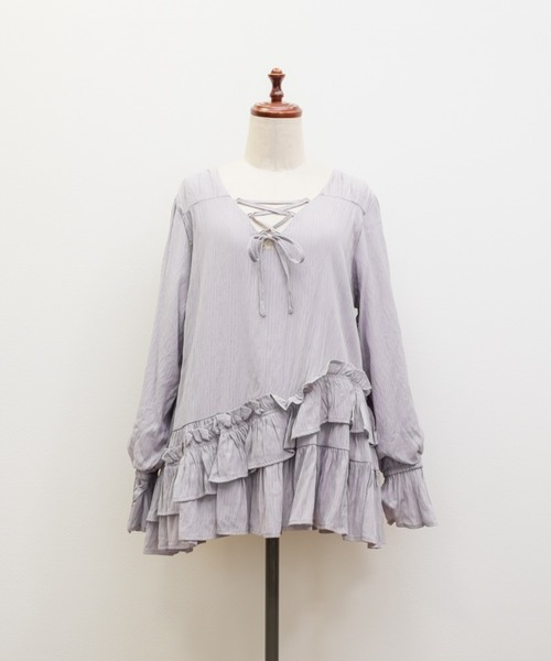 CLETTE(クレット)の「CLETTEオリジナルななめフリルレースアップブラウス(シャツ/ブラウス・レディース・グレー/ブラック/ラベンダー・LL/3L/4L)」の15枚目の写真