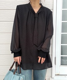 Q | 結びボウタイ リブブラウス(シャツ/ブラウス)