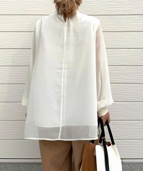 Q（キュー）の「結びボウタイ リブブラウス（シャツ/ブラウス・レディース・ドット/アイボリー・MEDIUM）」の9枚目の写真