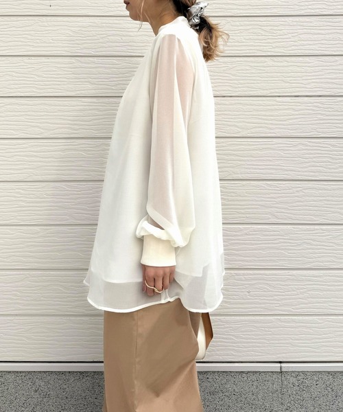 Q（キュー）の「結びボウタイ リブブラウス（シャツ/ブラウス・レディース・ドット/アイボリー・MEDIUM）」の6枚目の写真