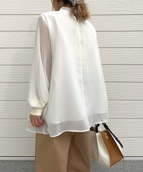 Q（キュー）の「結びボウタイ リブブラウス（シャツ/ブラウス・レディース・ドット/アイボリー・MEDIUM）」の8枚目の写真