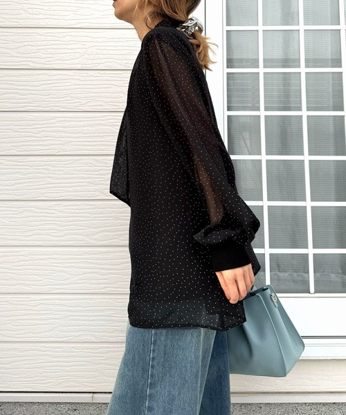 Q（キュー）の「結びボウタイ リブブラウス（シャツ/ブラウス・レディース・ドット/アイボリー・MEDIUM）」の12枚目の写真