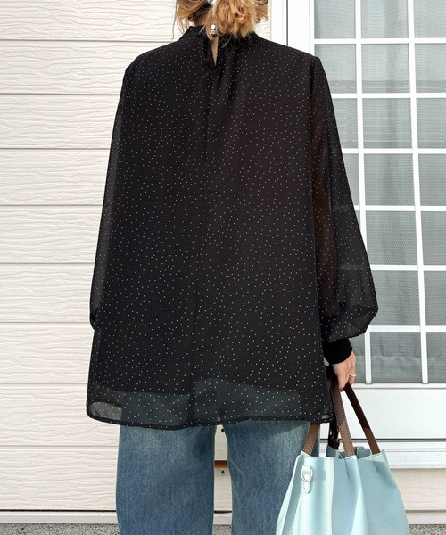 Q（キュー）の「結びボウタイ リブブラウス（シャツ/ブラウス・レディース・ドット/アイボリー・MEDIUM）」の13枚目の写真