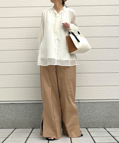 Q（キュー）の「結びボウタイ リブブラウス（シャツ/ブラウス・レディース・ドット/アイボリー・MEDIUM）」の14枚目の写真