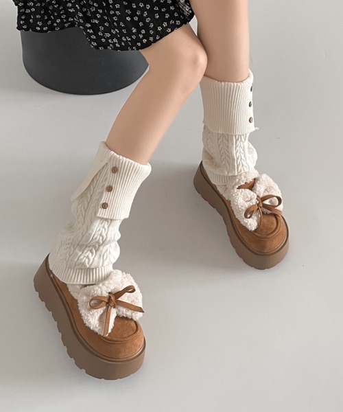 Shoes in Closet（シューズインクローゼット）の「【入荷/即納あり】厚底 リボン ボア スリッポン ムートン 440（スリッポン・レディース・キャメル/アイボリー・S/M/L）」の16枚目の写真