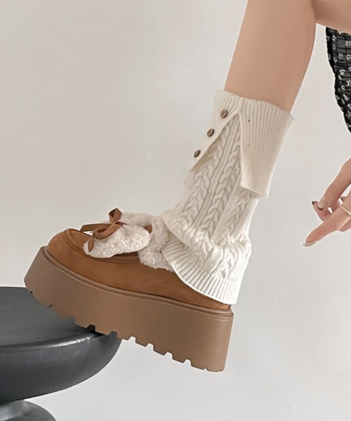 Shoes in Closet（シューズインクローゼット）の「【入荷/即納あり】厚底 リボン ボア スリッポン ムートン 440（スリッポン・レディース・キャメル/アイボリー・S/M/L）」の17枚目の写真