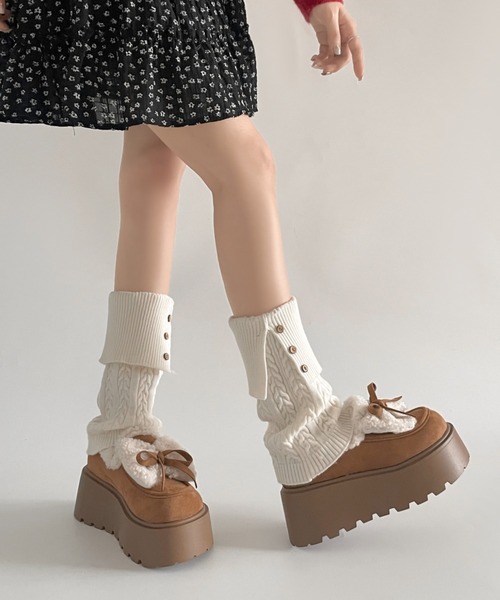 Shoes in Closet（シューズインクローゼット）の「【入荷/即納あり】厚底 リボン ボア スリッポン ムートン 440（スリッポン・レディース・キャメル/アイボリー・S/M/L）」の15枚目の写真