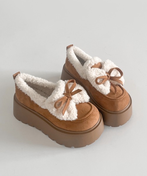 Shoes in Closet（シューズインクローゼット）の「【入荷/即納あり】厚底 リボン ボア スリッポン ムートン 440（スリッポン・レディース・キャメル/アイボリー・S/M/L）」の18枚目の写真