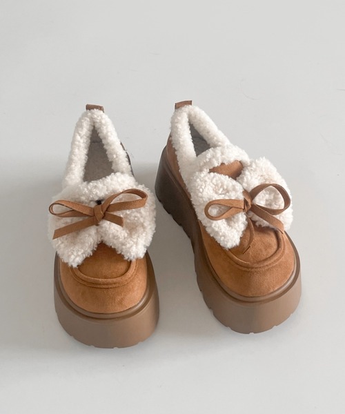 Shoes in Closet（シューズインクローゼット）の「【入荷/即納あり】厚底 リボン ボア スリッポン ムートン 440（スリッポン・レディース・キャメル/アイボリー・S/M/L）」の19枚目の写真