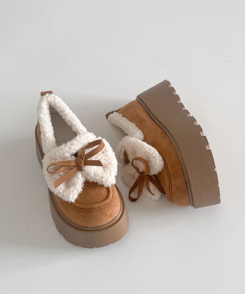 Shoes in Closet（シューズインクローゼット）の「【入荷/即納あり】厚底 リボン ボア スリッポン ムートン 440（スリッポン・レディース・キャメル/アイボリー・S/M/L）」の20枚目の写真