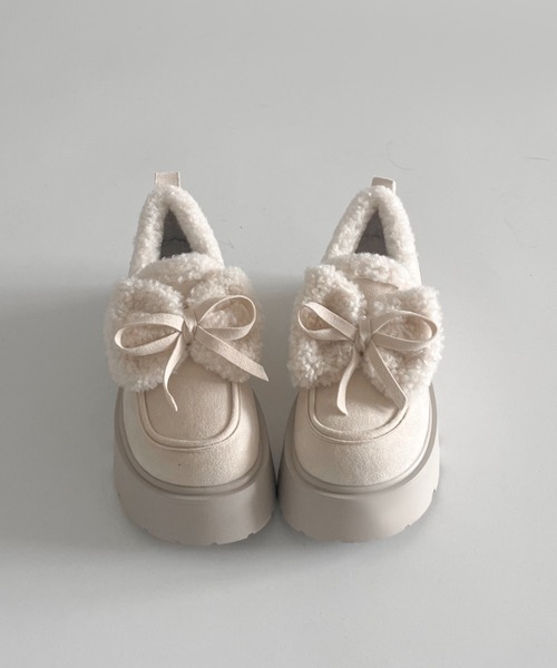 Shoes in Closet（シューズインクローゼット）の「【入荷/即納あり】厚底 リボン ボア スリッポン ムートン 440（スリッポン・レディース・キャメル/アイボリー・S/M/L）」の9枚目の写真