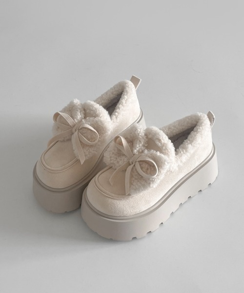 Shoes in Closet（シューズインクローゼット）の「【入荷/即納あり】厚底 リボン ボア スリッポン ムートン 440（スリッポン・レディース・キャメル/アイボリー・S/M/L）」の10枚目の写真