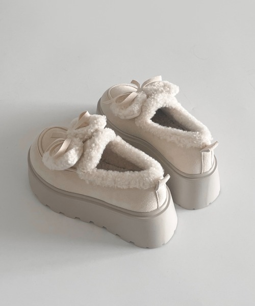 Shoes in Closet（シューズインクローゼット）の「【入荷/即納あり】厚底 リボン ボア スリッポン ムートン 440（スリッポン・レディース・キャメル/アイボリー・S/M/L）」の11枚目の写真