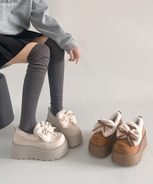 Shoes in Closet（シューズインクローゼット）の「【入荷/即納あり】厚底 リボン ボア スリッポン ムートン 440（スリッポン・レディース・キャメル/アイボリー・S/M/L）」の21枚目の写真