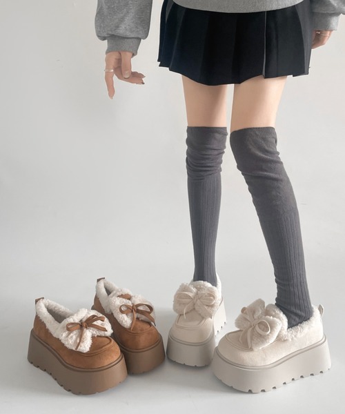 Shoes in Closet（シューズインクローゼット）の「【入荷/即納あり】厚底 リボン ボア スリッポン ムートン 440（スリッポン・レディース・キャメル/アイボリー・S/M/L）」の22枚目の写真