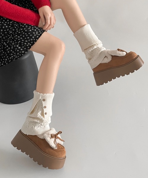 Shoes in Closet（シューズインクローゼット）の「【入荷/即納あり】厚底 リボン ボア スリッポン ムートン 440（スリッポン・レディース・キャメル/アイボリー・S/M/L）」の14枚目の写真