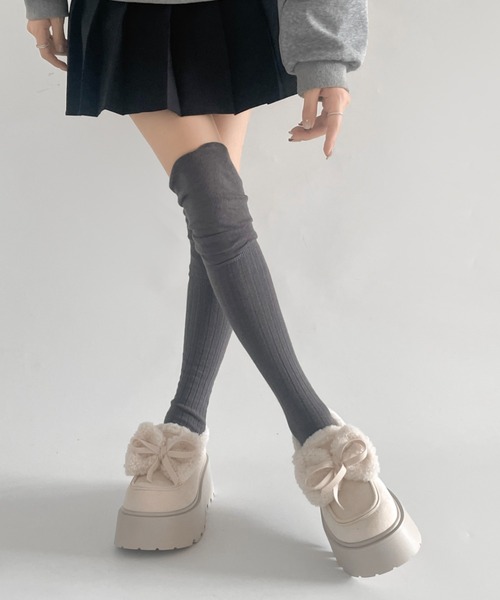 Shoes in Closet（シューズインクローゼット）の「【入荷/即納あり】厚底 リボン ボア スリッポン ムートン 440（スリッポン・レディース・キャメル/アイボリー・S/M/L）」の7枚目の写真