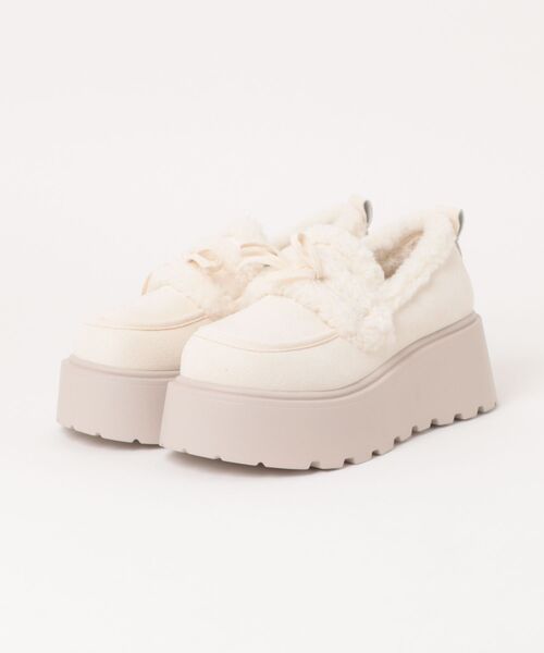 Shoes in Closet(シューズインクローゼット)の「【ランキング1位獲得!/完売につき予約販売中】厚底 リボン ボア スリッポン ムートン 5841(スリッポン・レディース・キャメル/アイボリー・S/M/L/LL)」の6枚目の写真