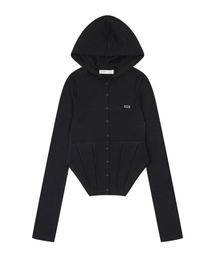 SLIM CORSET HOOD CARDIGAN [BLACK]